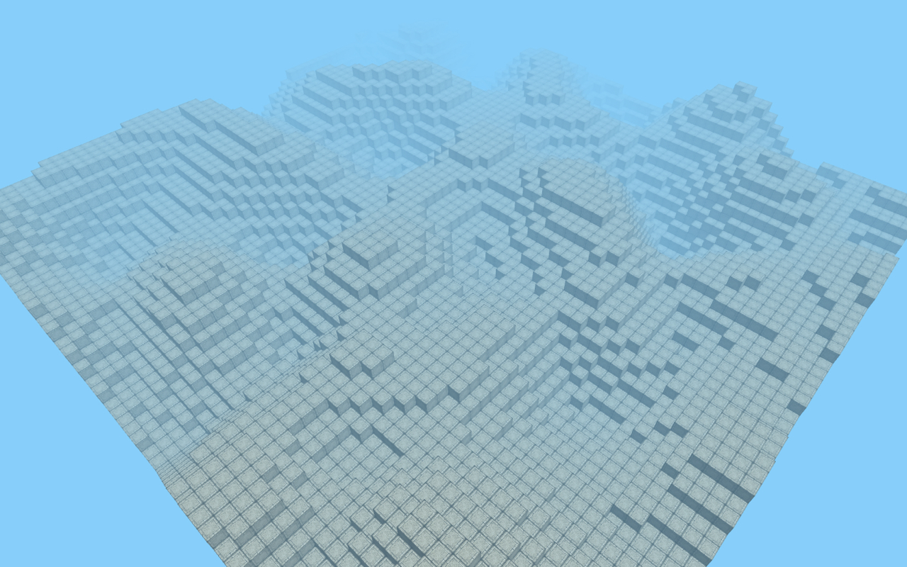 Terrain is procedurally generated with Perlin Noise.