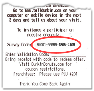Survey Code is found on a DD receipt.