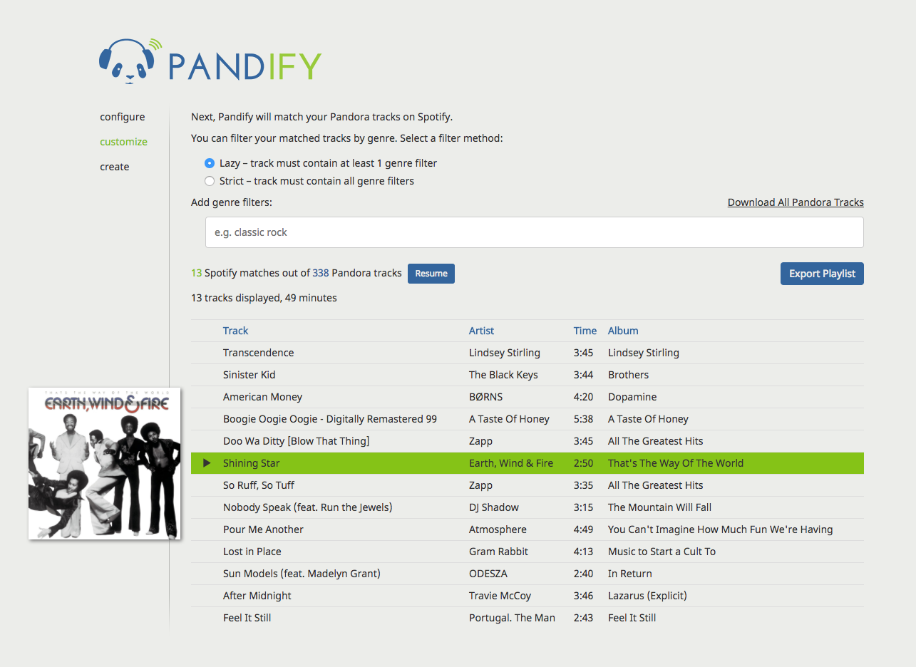 customize page: Filter tracks by genre.